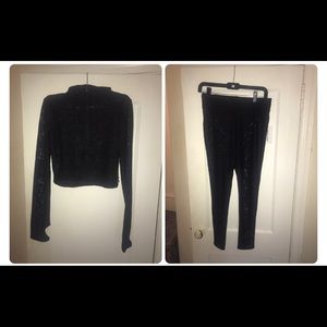 Long sleeve mesh crop top with matching leggings